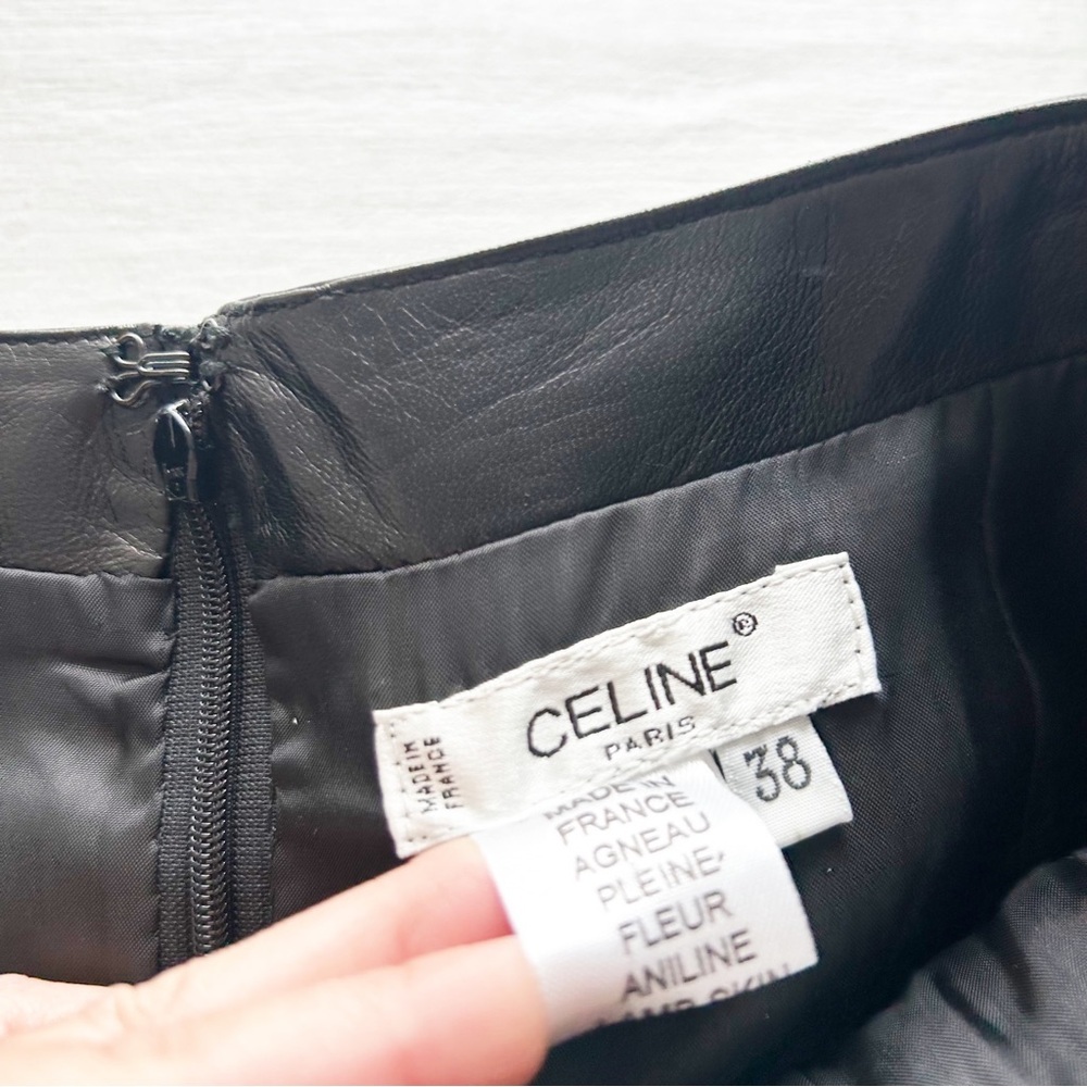 Vintage Celine 100% Lamb Skin Leather Black Pencil Skirt Size FR 38 / US Small - Picture 7 of 9